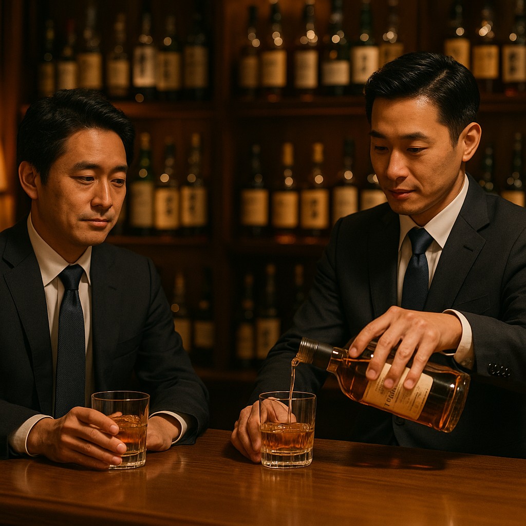Japanese Businessmen pouring Whiskey