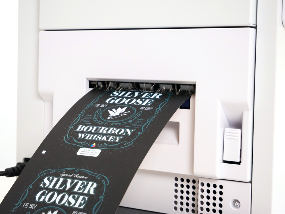 Afinia LT5c color label printer printing white on black label