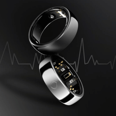 2 health tracking rings on a black background