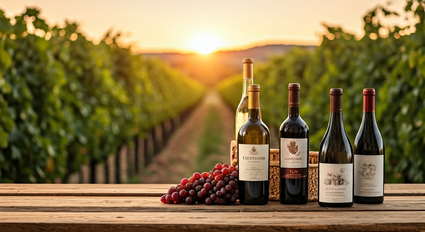 Vineyard at Sunset/bottles of Wine