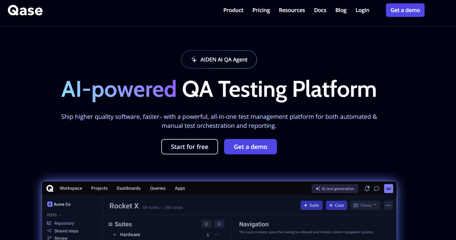 qase homepage 
