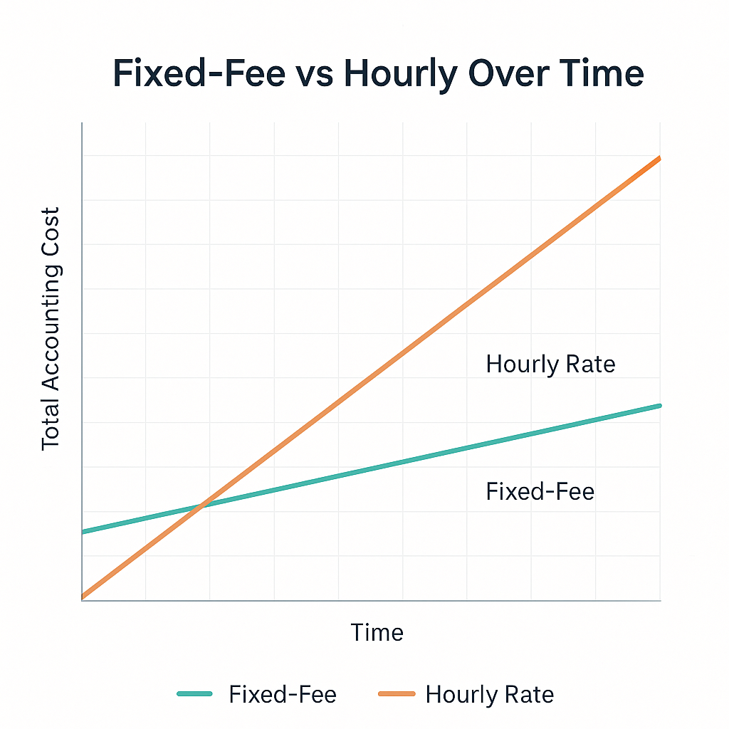 Graphical representation of fixed fee vs hourly fee