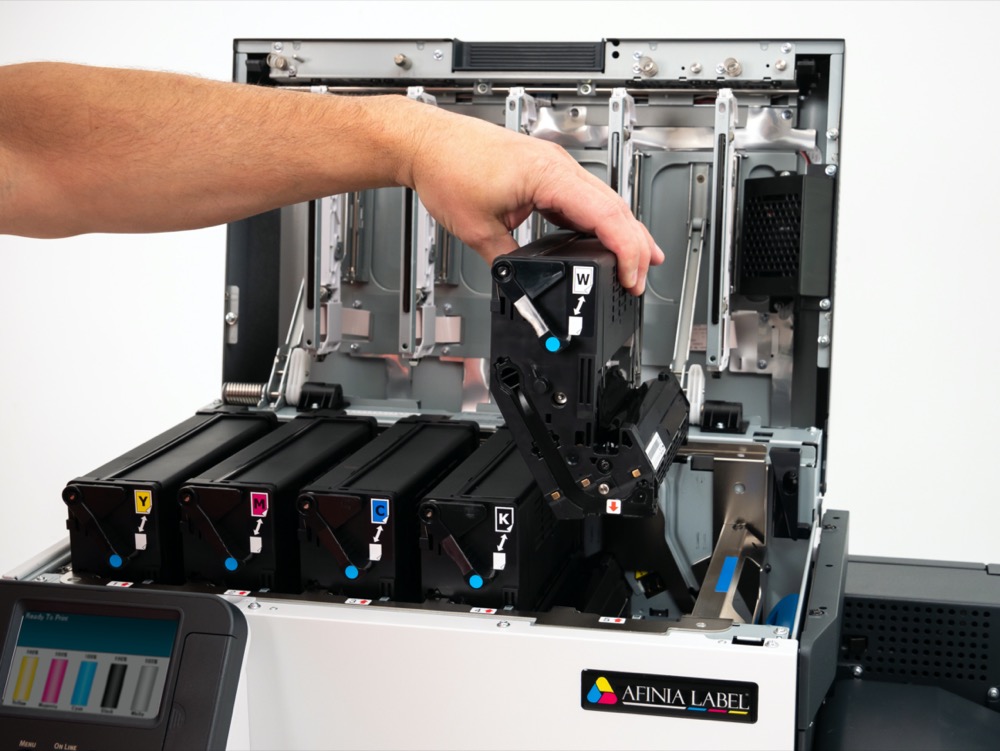 CMYK plus white toner in Afinia LT5c color label printer