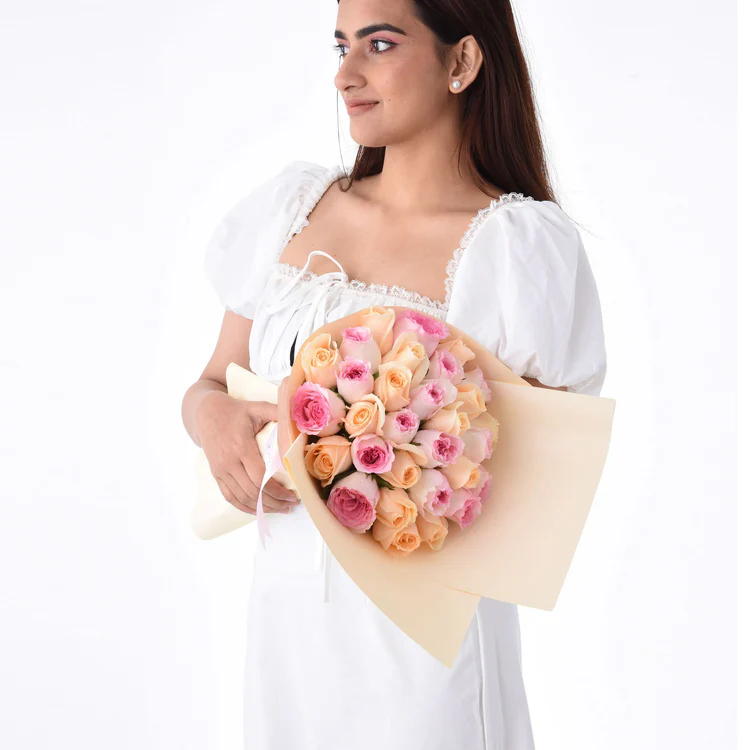 girl holding flower bouquet