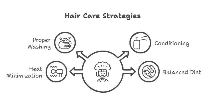 Hair care strategies diagram with icons