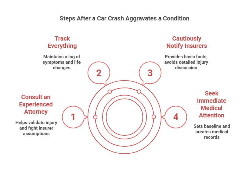 Infographic of Steps After a Car Crash Aggravates a Condition
