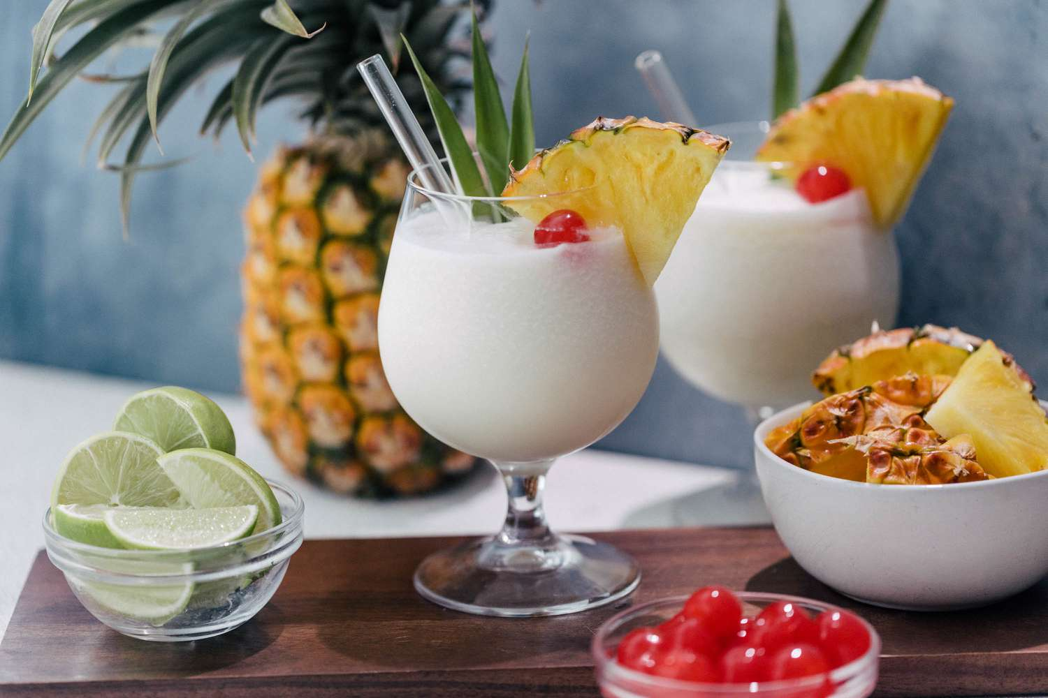 Creamy piña colada with dark drizzle
