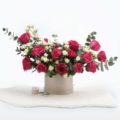 pink flowers in a box