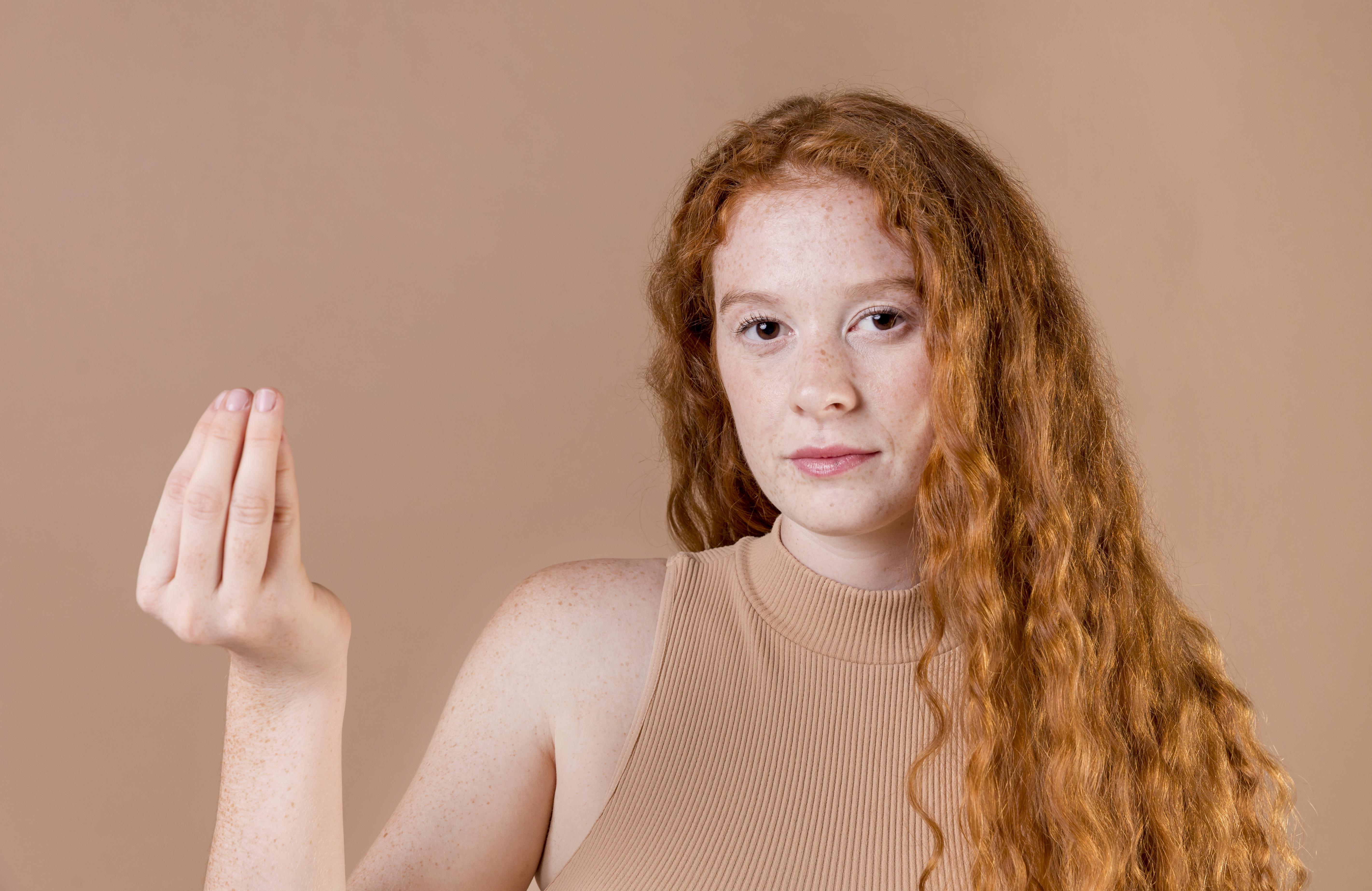 Woman with long wavy red hair