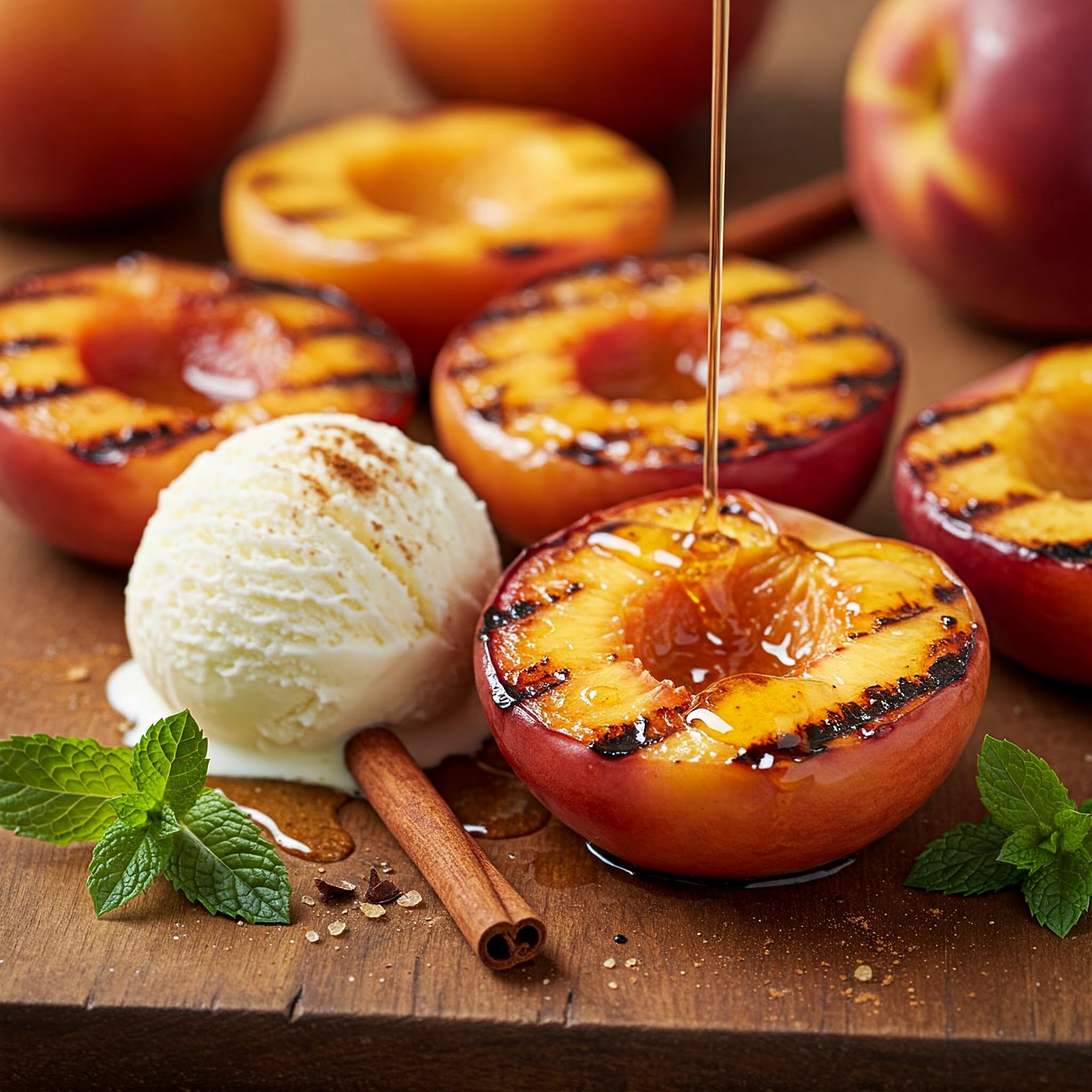 Grilled peaches with honey and cinnamon