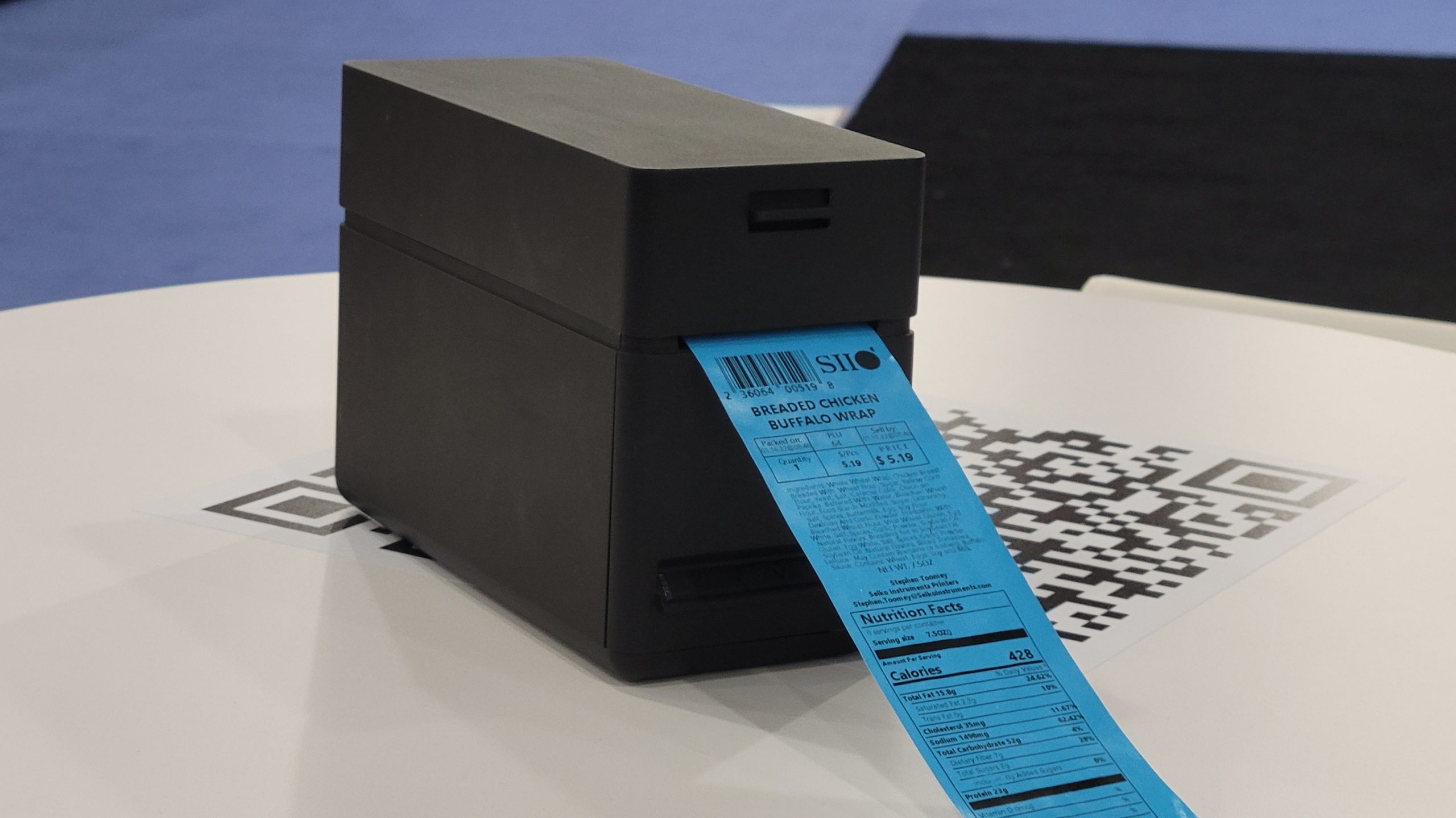 Seiko SLP720Rt printing linerless nutrition label