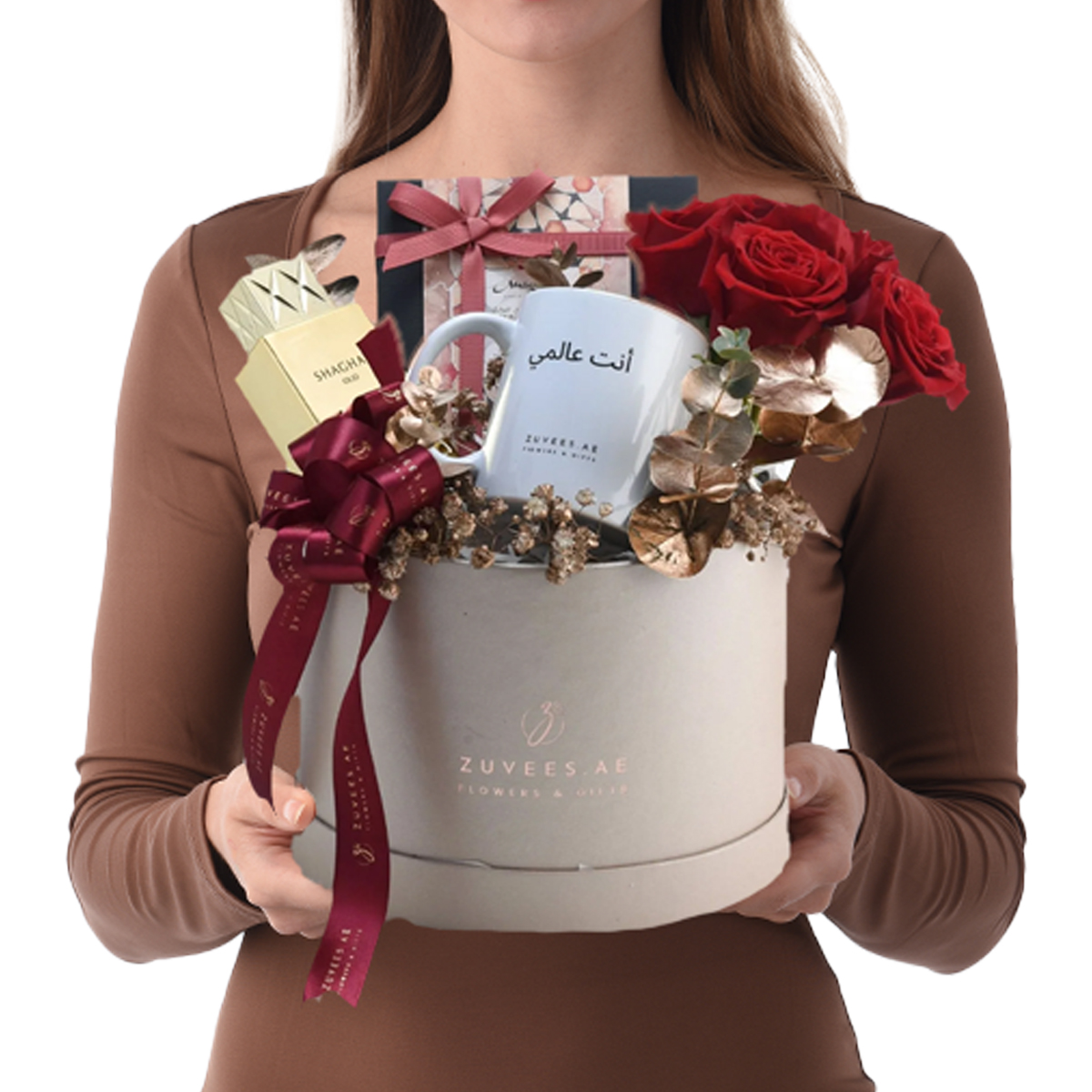 lady holding hamper box