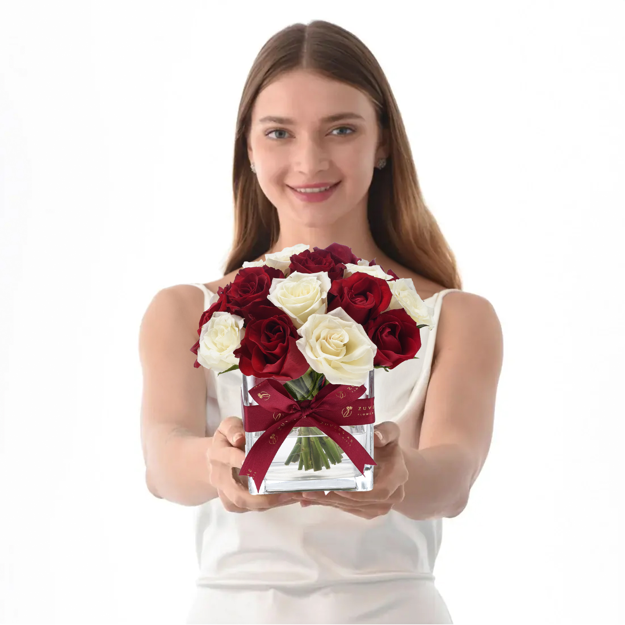 Girl holding flower vase