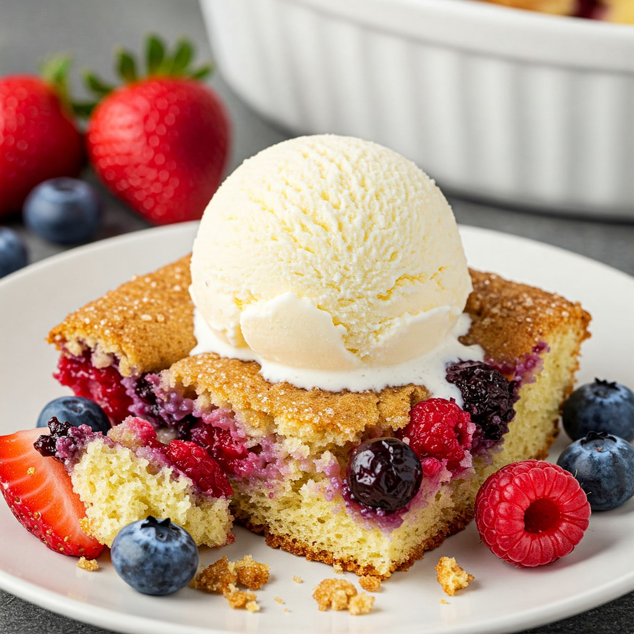Triple berry spoon cake