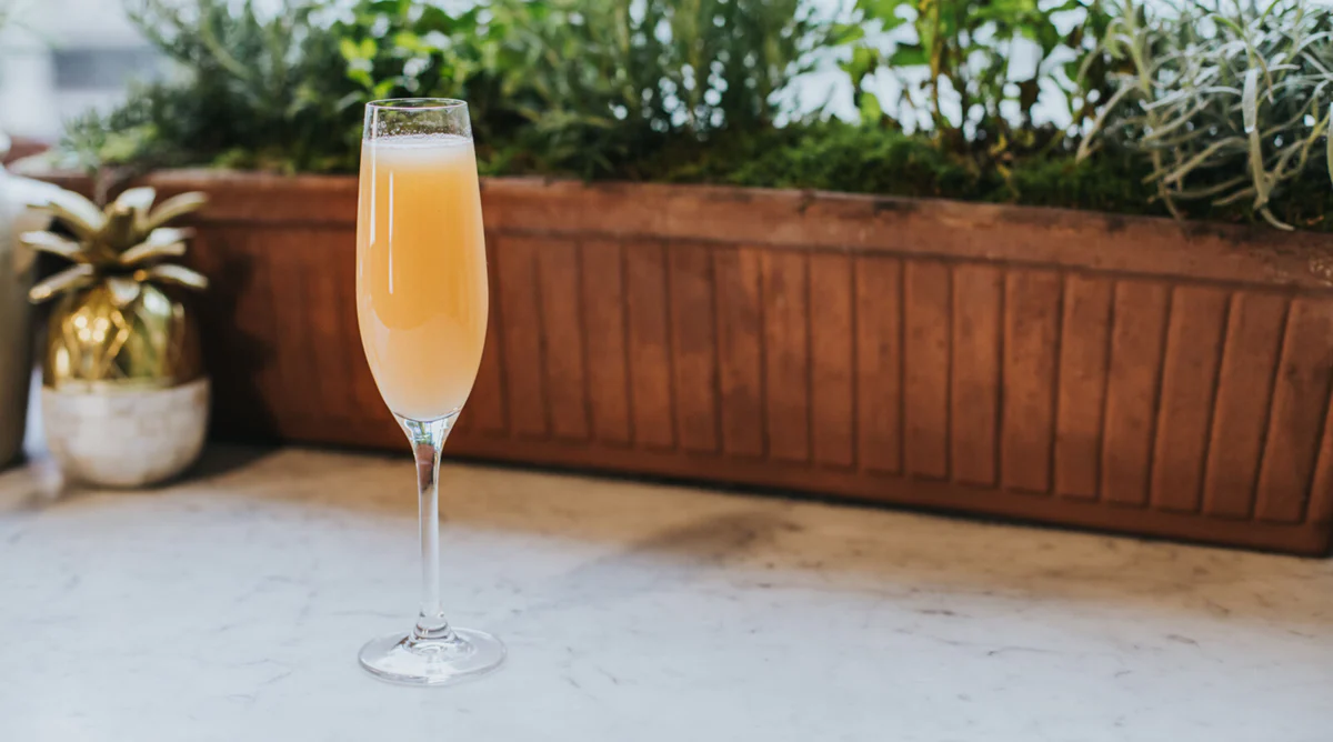 Peach cocktail with mint and ice