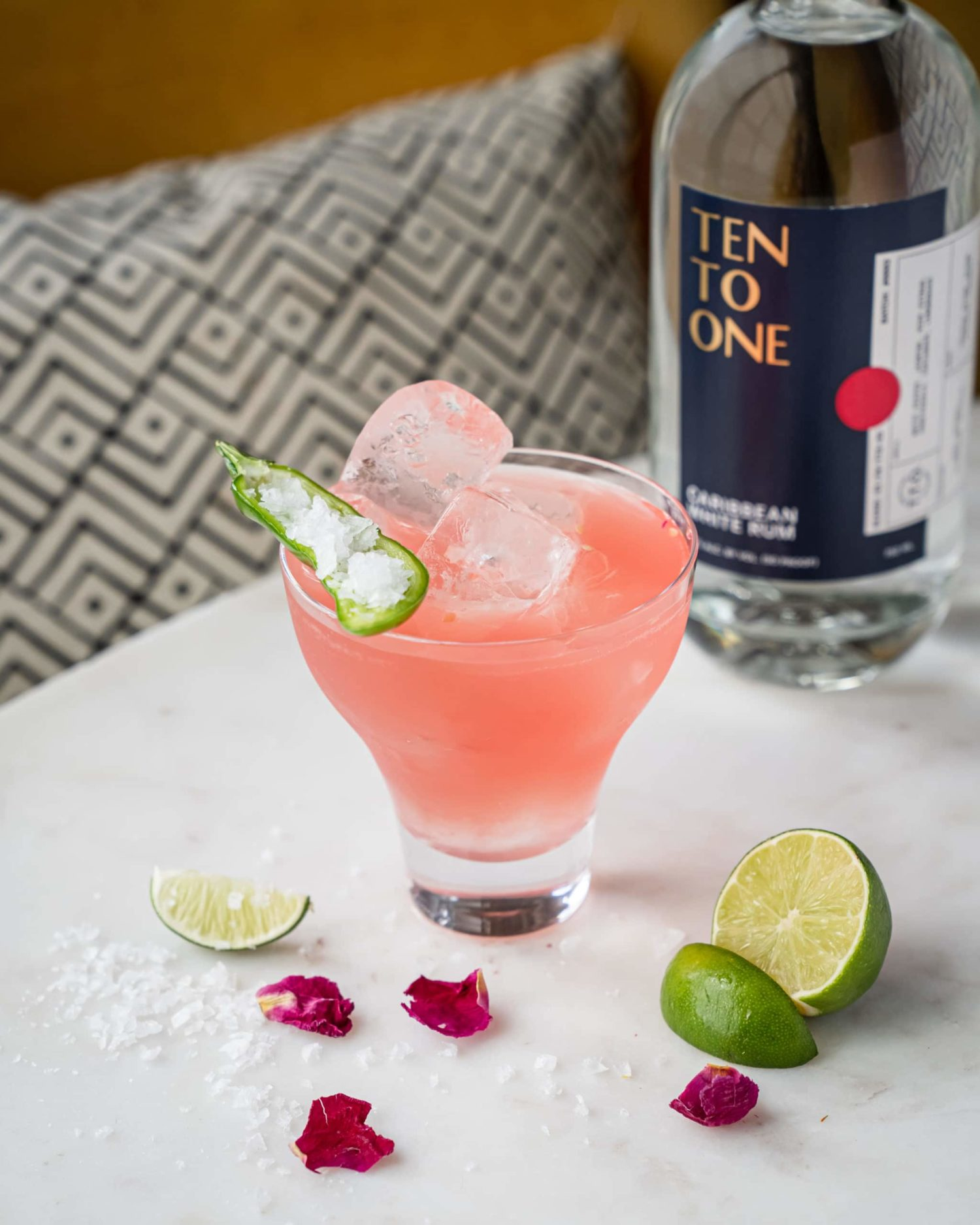 Spicy rum cocktail with watermelon