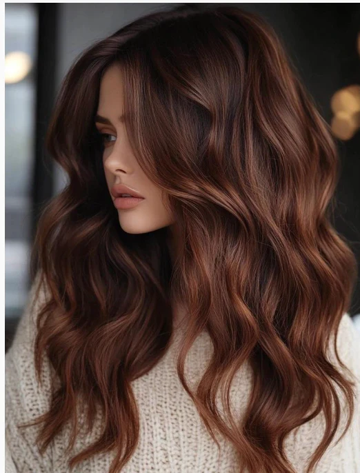 Voluminous wavy brunette hairstyle woman