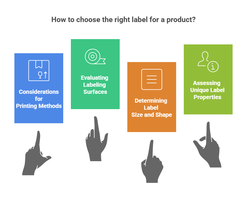 Four labeling tips with pointing hand icons.