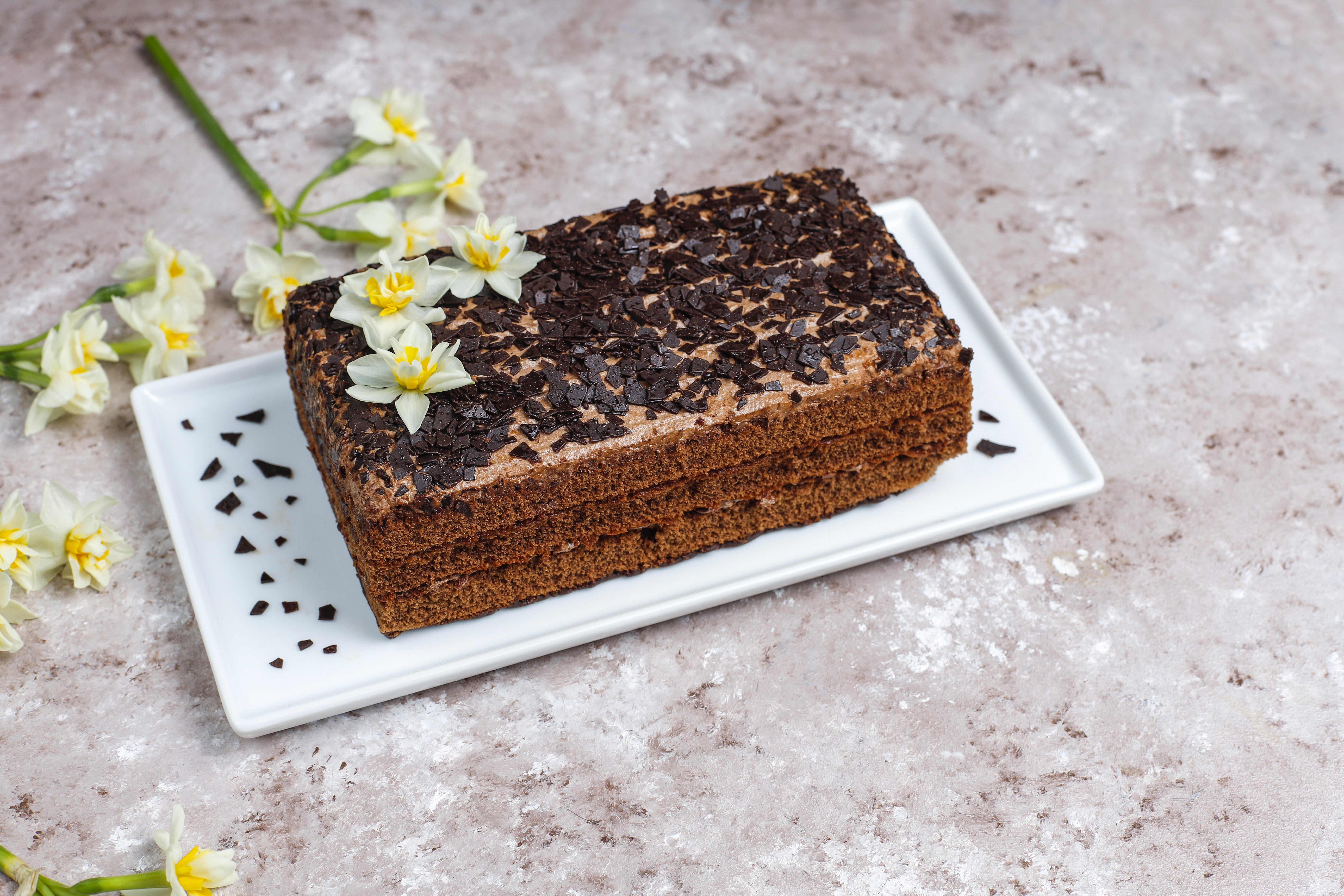 Moist chocolate cake with zucchini slices
