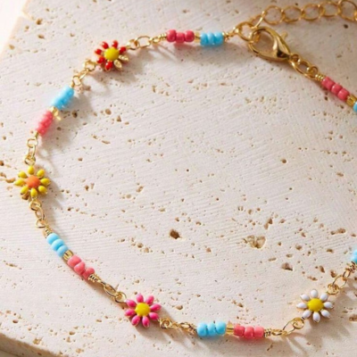 Colourful Rainbow Sun Flower Charms Summer Anklet