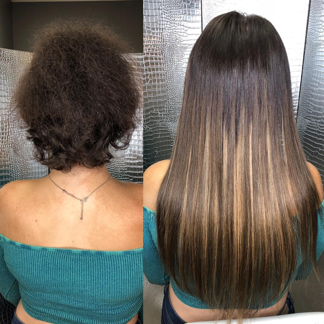 before-and-after comparison showing the back of a person with dark