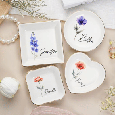 Custom flower birthday dishes with name