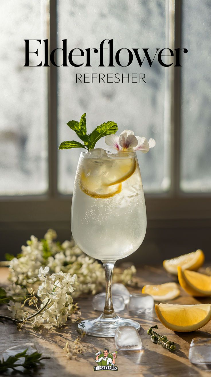 A glass full of elderflower spritzers