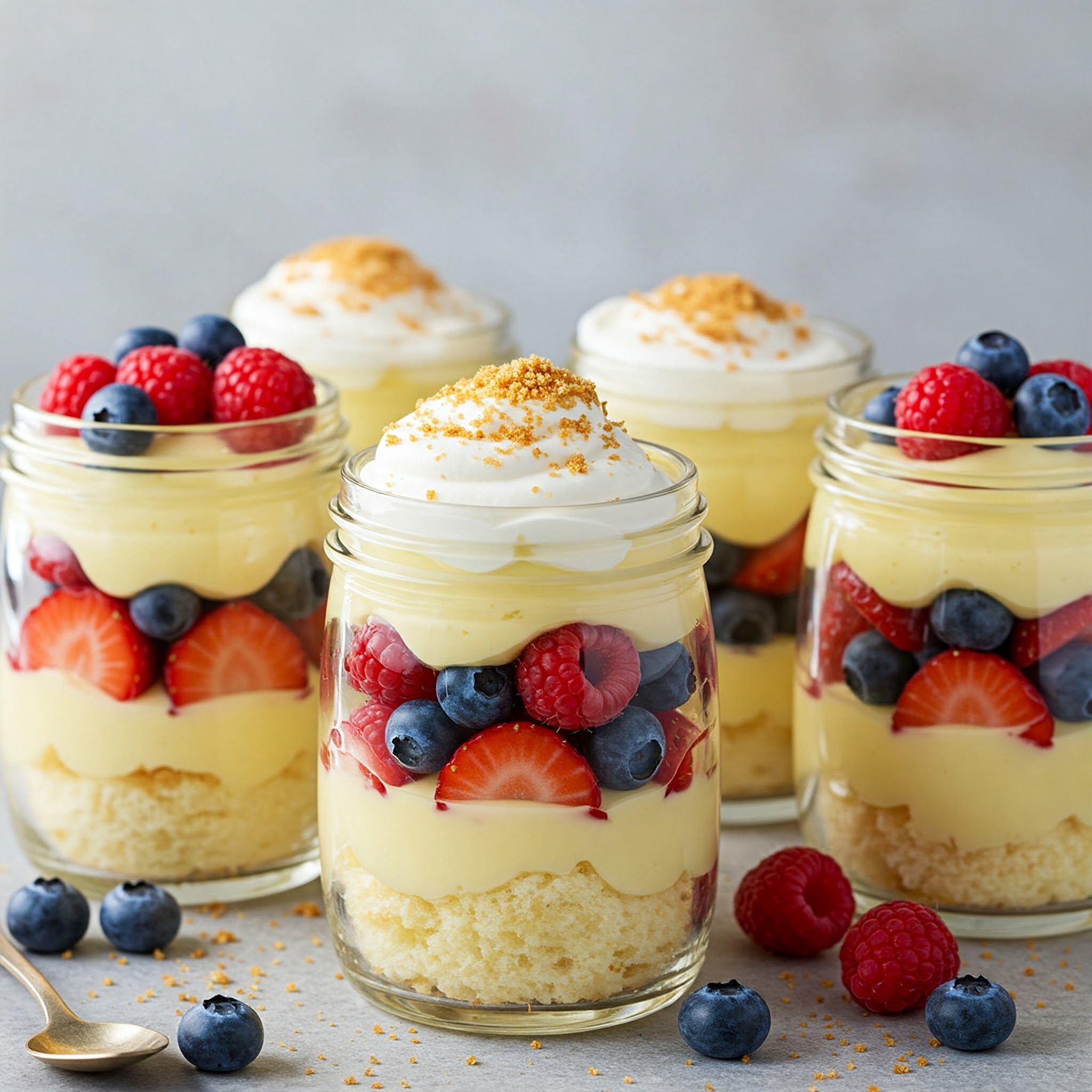 Lemon berry trifle in a jar
