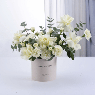 White flowers in a box