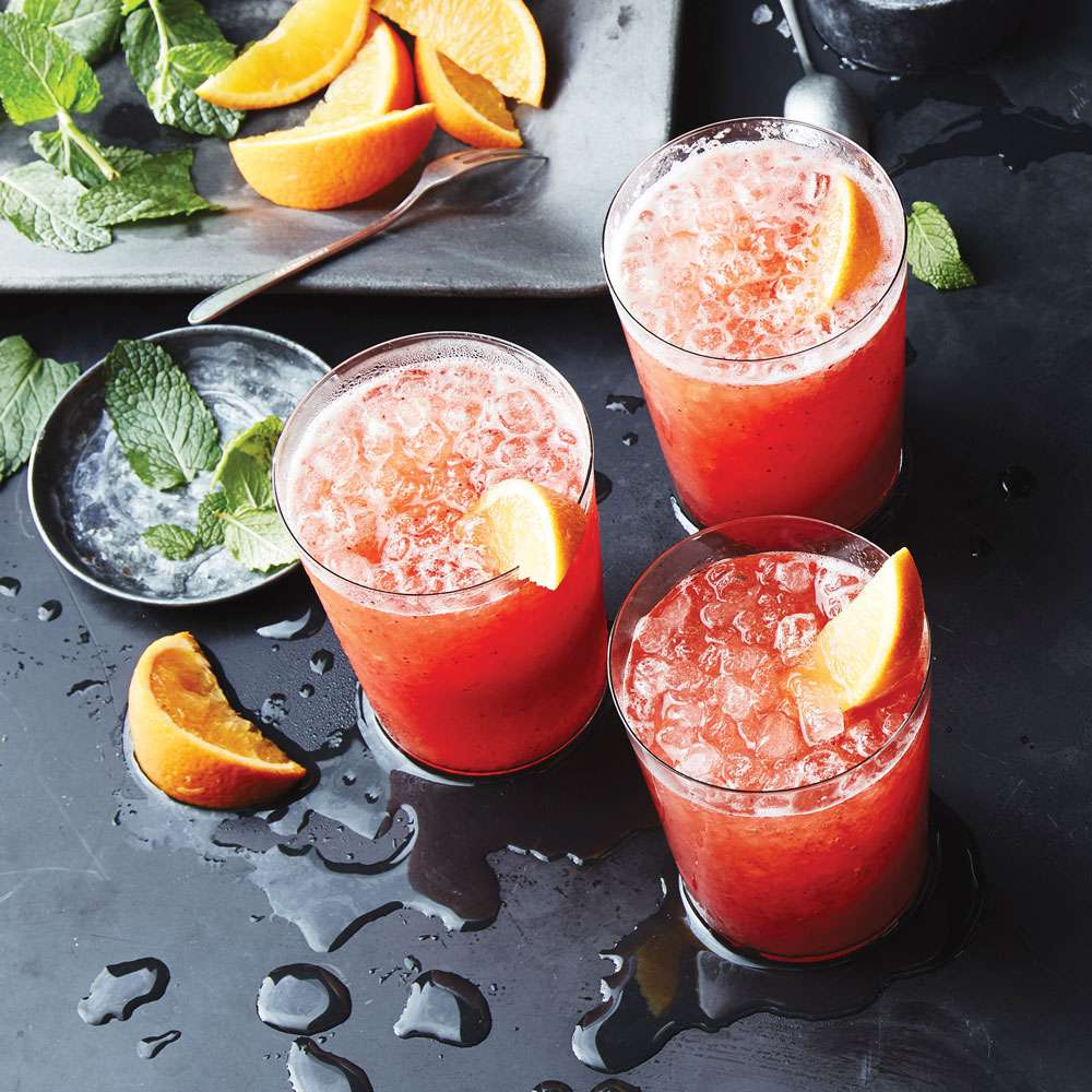 Chilled strawberry rum coolers with mint