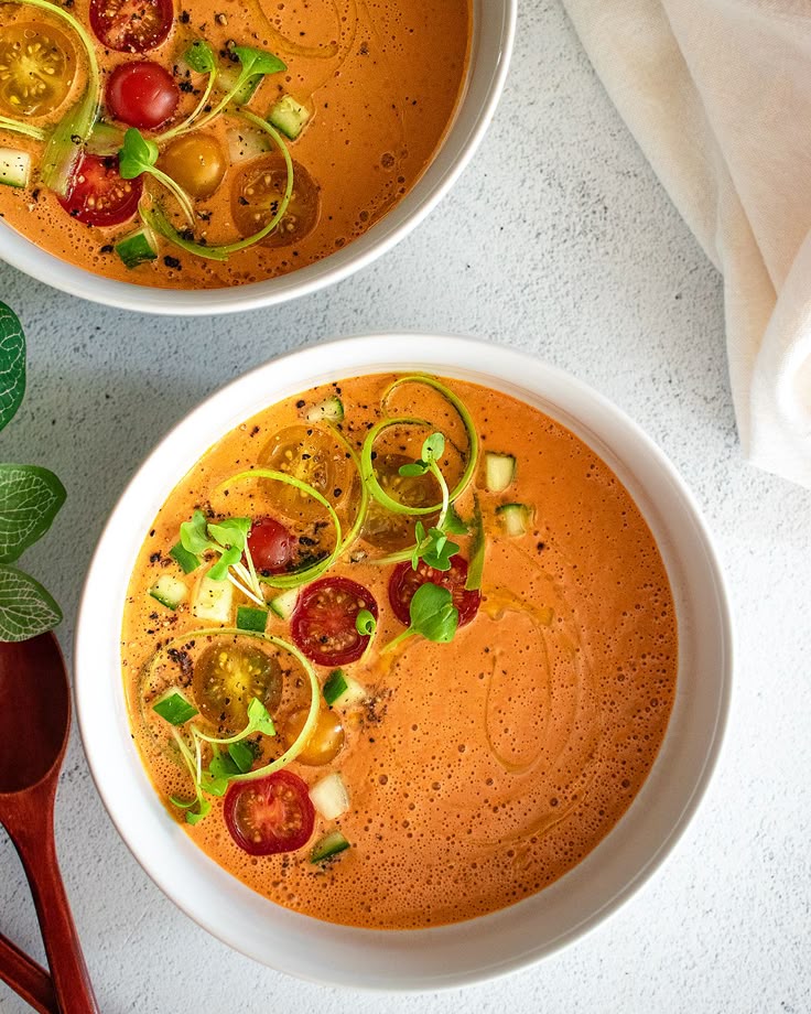 Two bowls of Easy Tomato Gazpacho